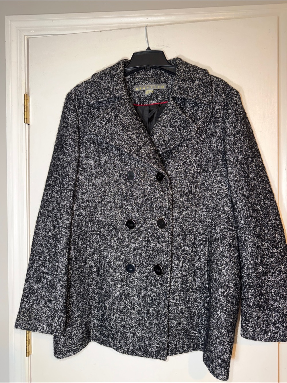 Kenneth Cole Reaction Black & Gray Double-Breasted Peacoat
